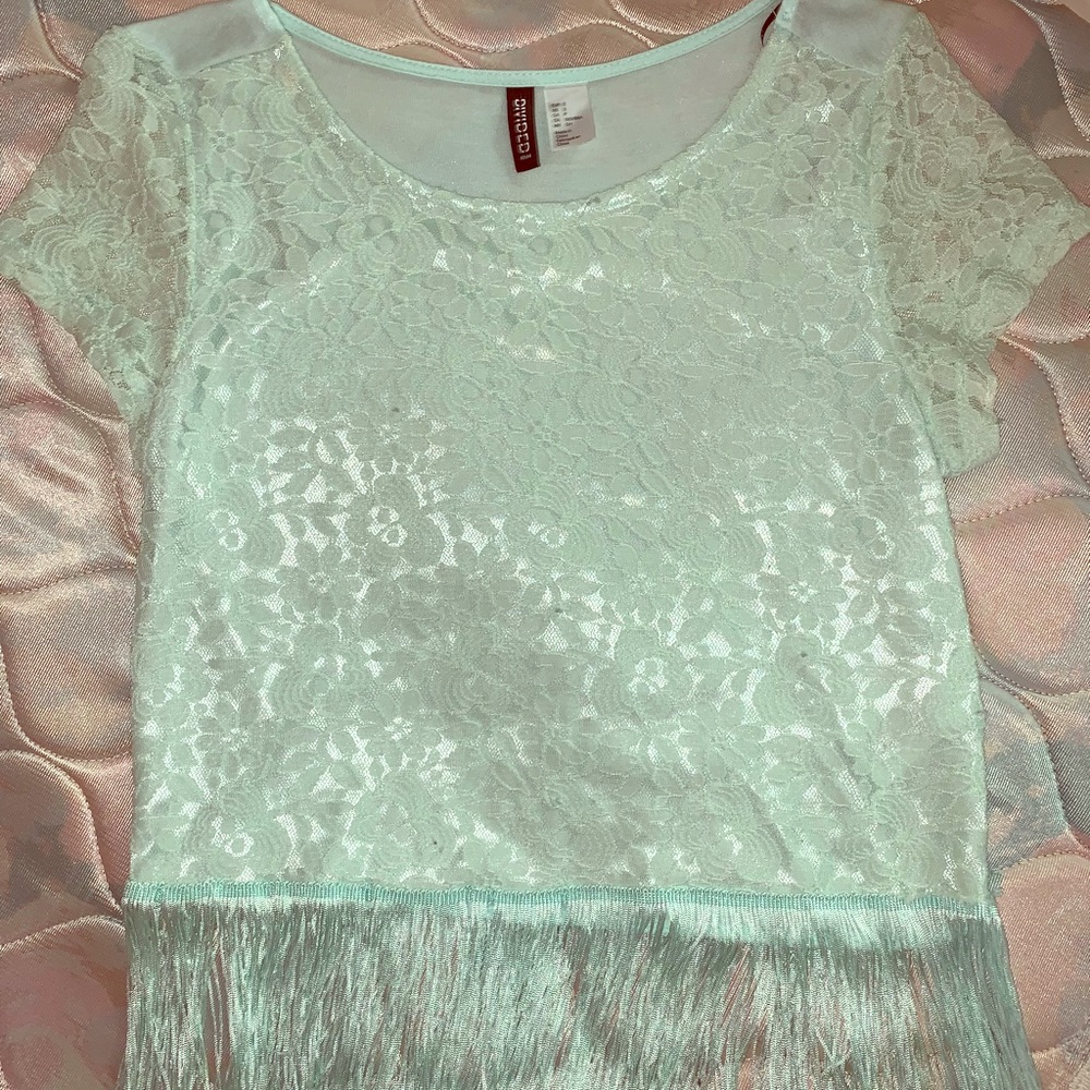 Mint colored fringe shirt